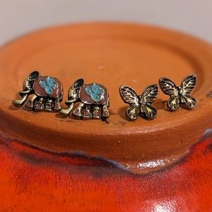 Butterfly and elephant earrings, animal jewelry, insect earrings